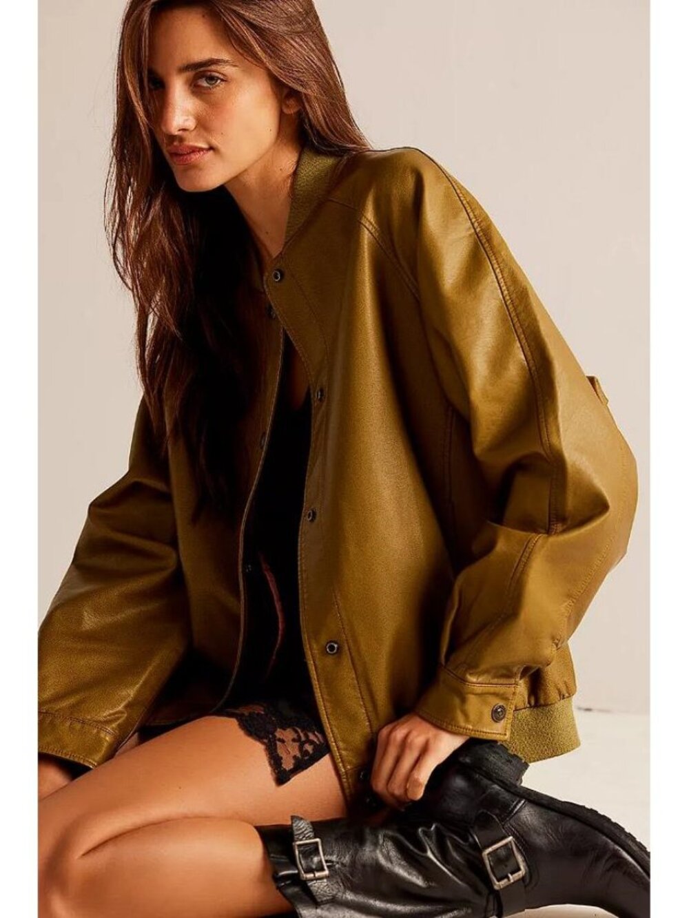 FREE PEOPLE Women's We The Free Wild Rose Vegan Leather Bomber Size XS